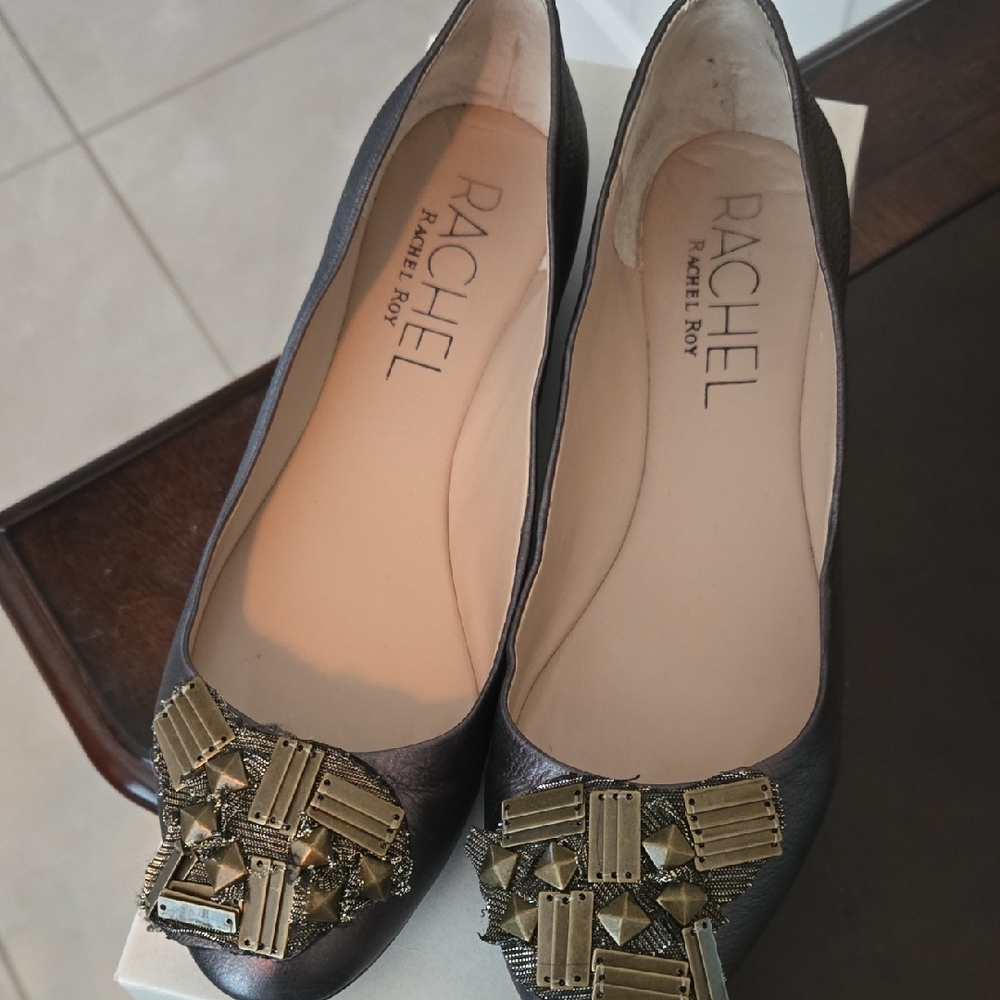 RACHEL Rachel Roy Metallic Flats with Gold Embellishments
